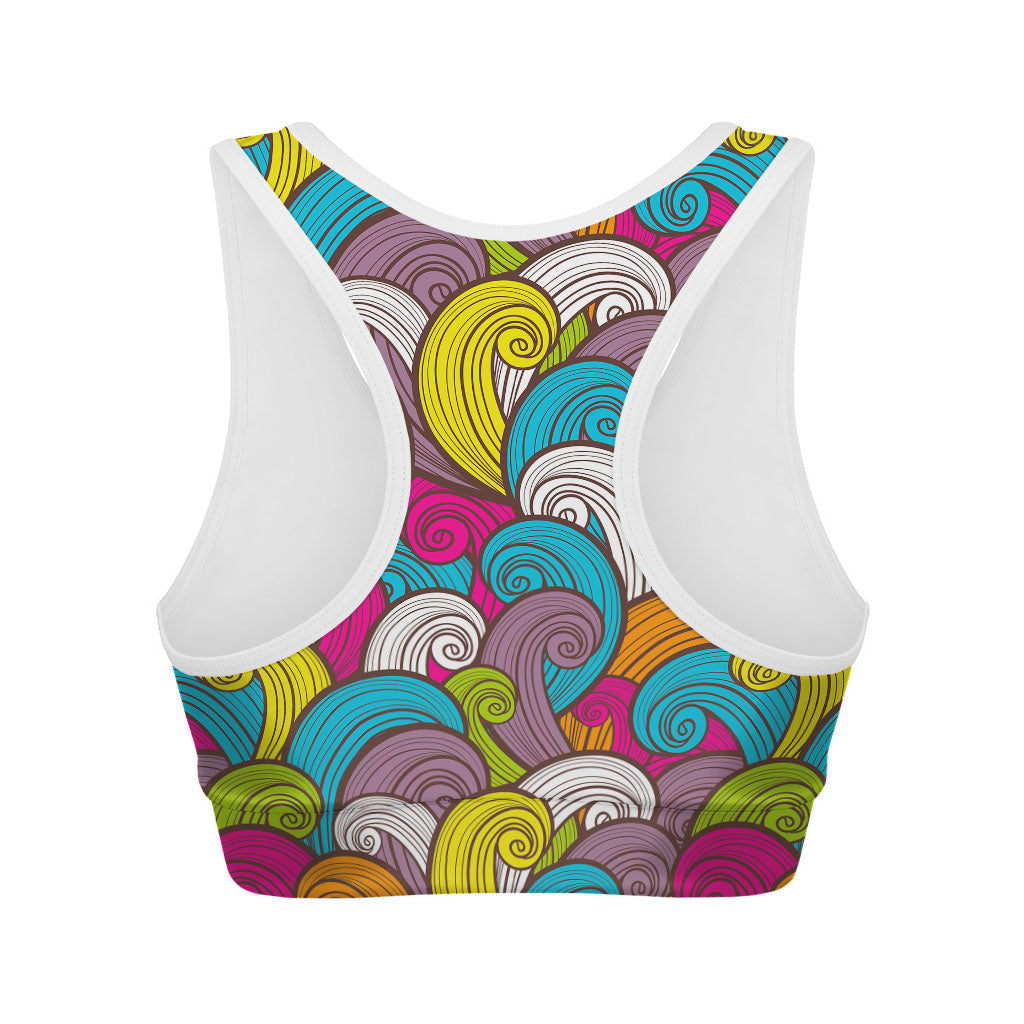 Colorful Surfing Wave Pattern Print Women's Sports Bra