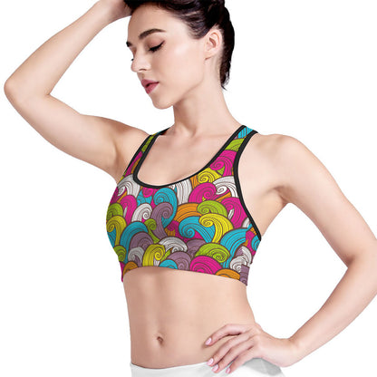 Colorful Surfing Wave Pattern Print Women's Sports Bra