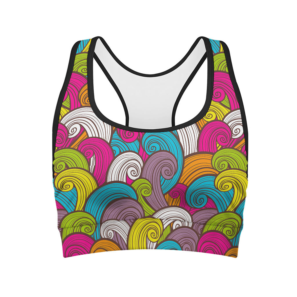 Colorful Surfing Wave Pattern Print Women's Sports Bra