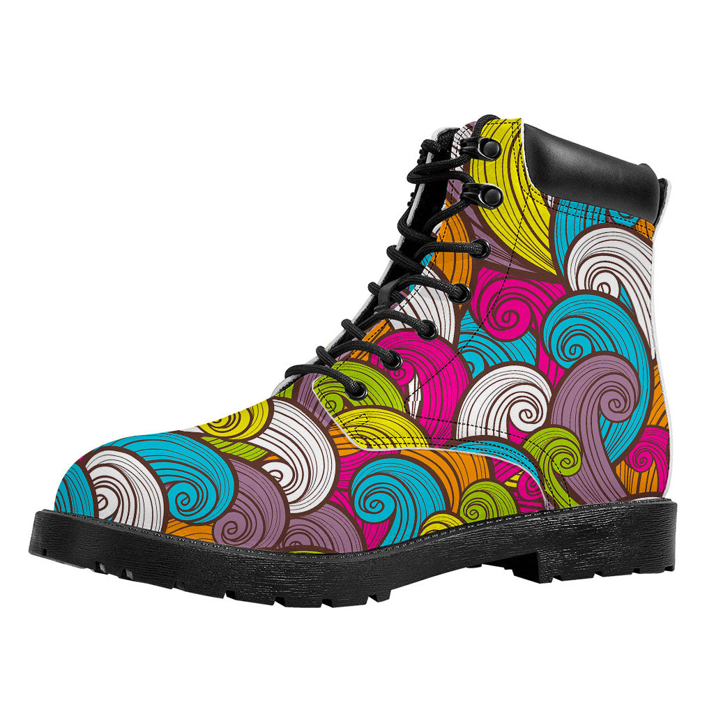 Colorful Surfing Wave Pattern Print Work Boots