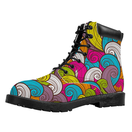Colorful Surfing Wave Pattern Print Work Boots