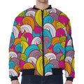 Colorful Surfing Wave Pattern Print Zip Sleeve Bomber Jacket