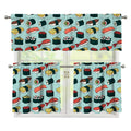 Colorful Sushi And Rolls Pattern Print 3 Piece Kitchen Curtains