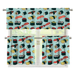 Colorful Sushi And Rolls Pattern Print 3 Piece Kitchen Curtains