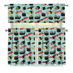 Colorful Sushi And Rolls Pattern Print 3 Piece Kitchen Curtains