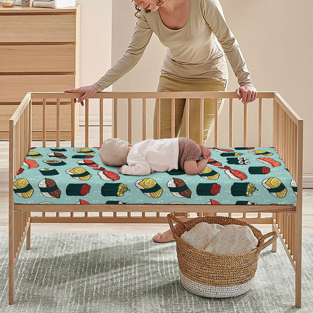 Colorful Sushi And Rolls Pattern Print Baby Crib Sheet