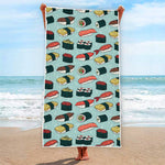 Colorful Sushi And Rolls Pattern Print Beach Towel