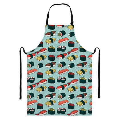 Colorful Sushi And Rolls Pattern Print Bib Apron With Pocket