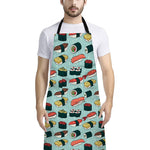 Colorful Sushi And Rolls Pattern Print Bib Apron With Pocket