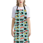 Colorful Sushi And Rolls Pattern Print Bib Apron With Pocket