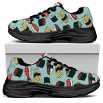 Colorful Sushi And Rolls Pattern Print Black Chunky Shoes