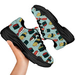 Colorful Sushi And Rolls Pattern Print Black Chunky Shoes