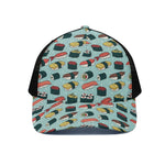 Colorful Sushi And Rolls Pattern Print Black Mesh Trucker Cap