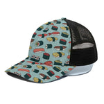 Colorful Sushi And Rolls Pattern Print Black Mesh Trucker Cap