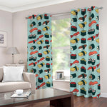 Colorful Sushi And Rolls Pattern Print Blackout Grommet Curtains