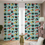 Colorful Sushi And Rolls Pattern Print Blackout Pencil Pleat Curtains