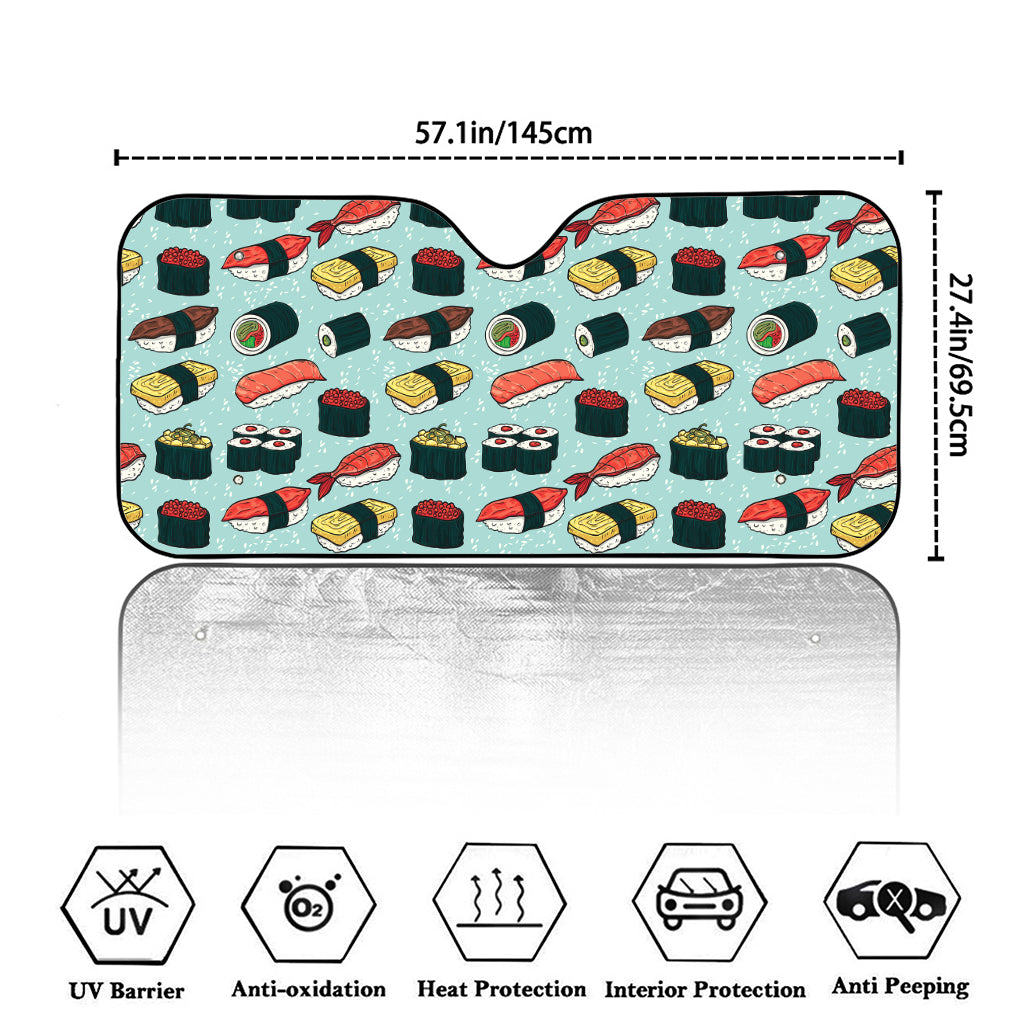 Colorful Sushi And Rolls Pattern Print Car Windshield Sun Shade