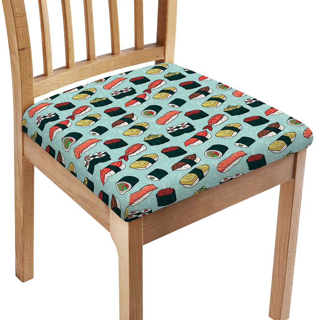 Colorful Sushi And Rolls Pattern Print Chair Cushion Cover
