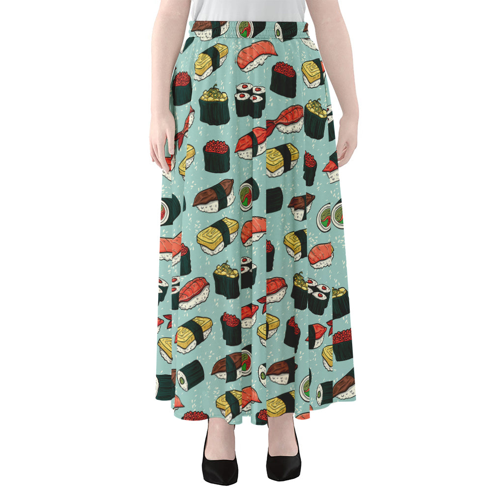 Colorful Sushi And Rolls Pattern Print Chiffon Maxi Skirt