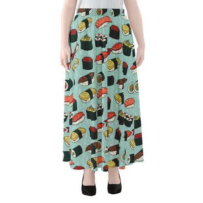 Colorful Sushi And Rolls Pattern Print Chiffon Maxi Skirt