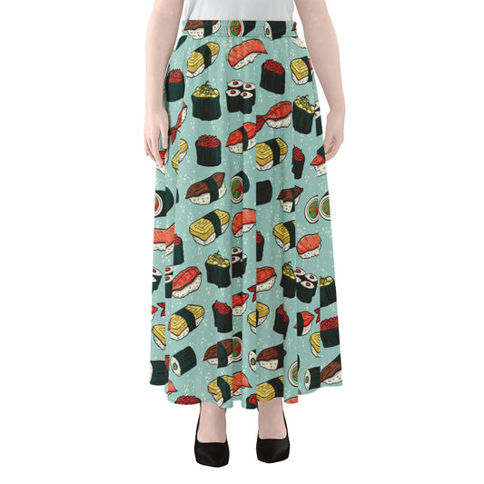 Colorful Sushi And Rolls Pattern Print Chiffon Maxi Skirt