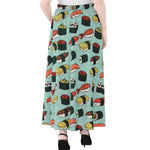 Colorful Sushi And Rolls Pattern Print Chiffon Maxi Skirt