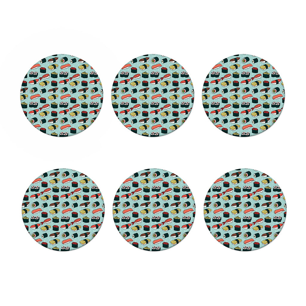 Colorful Sushi And Rolls Pattern Print Coaster Set