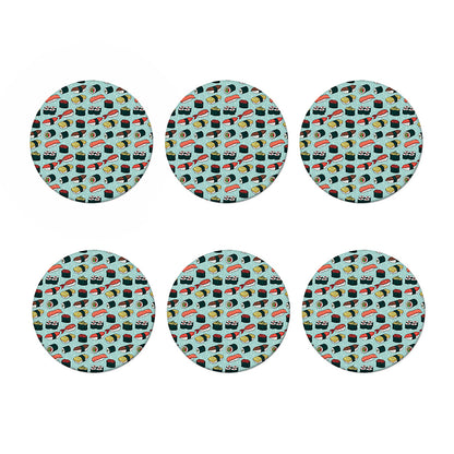 Colorful Sushi And Rolls Pattern Print Coaster Set