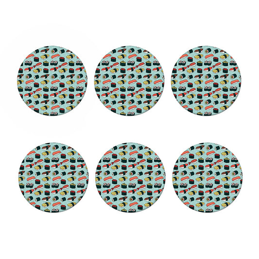 Colorful Sushi And Rolls Pattern Print Coaster Set
