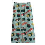 Colorful Sushi And Rolls Pattern Print Cotton Front Slit Maxi Skirt