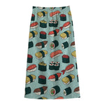 Colorful Sushi And Rolls Pattern Print Cotton Front Slit Maxi Skirt