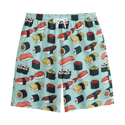 Colorful Sushi And Rolls Pattern Print Cotton Shorts