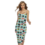Colorful Sushi And Rolls Pattern Print Cross Back Cami Dress