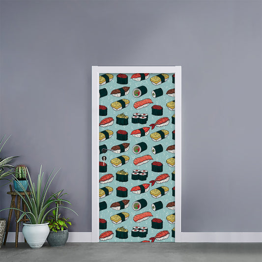 Colorful Sushi And Rolls Pattern Print Door Sticker