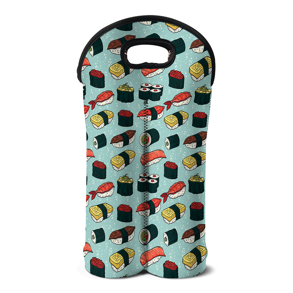 Colorful Sushi And Rolls Pattern Print Double Neoprene Wine Tote