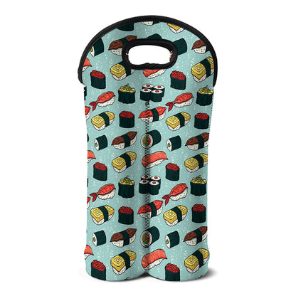 Colorful Sushi And Rolls Pattern Print Double Neoprene Wine Tote