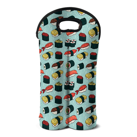 Colorful Sushi And Rolls Pattern Print Double Neoprene Wine Tote