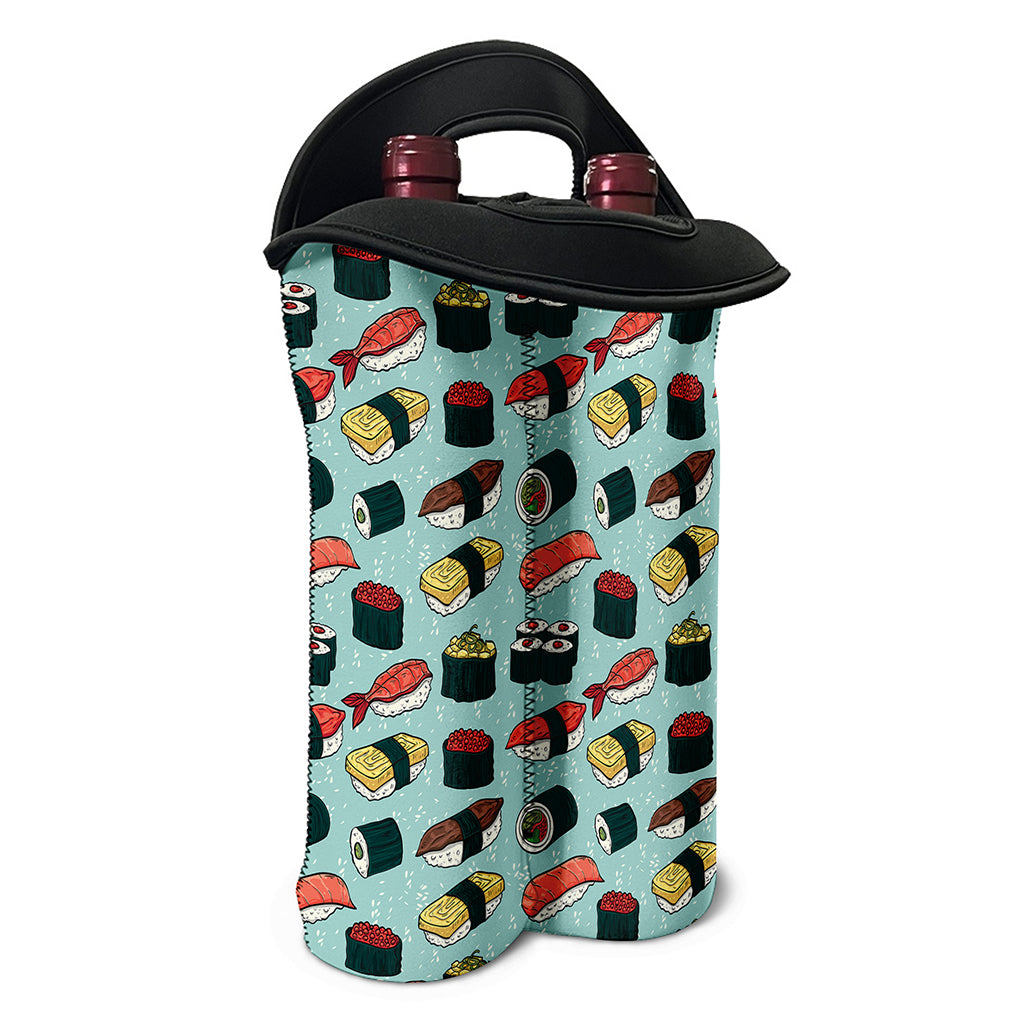Colorful Sushi And Rolls Pattern Print Double Neoprene Wine Tote