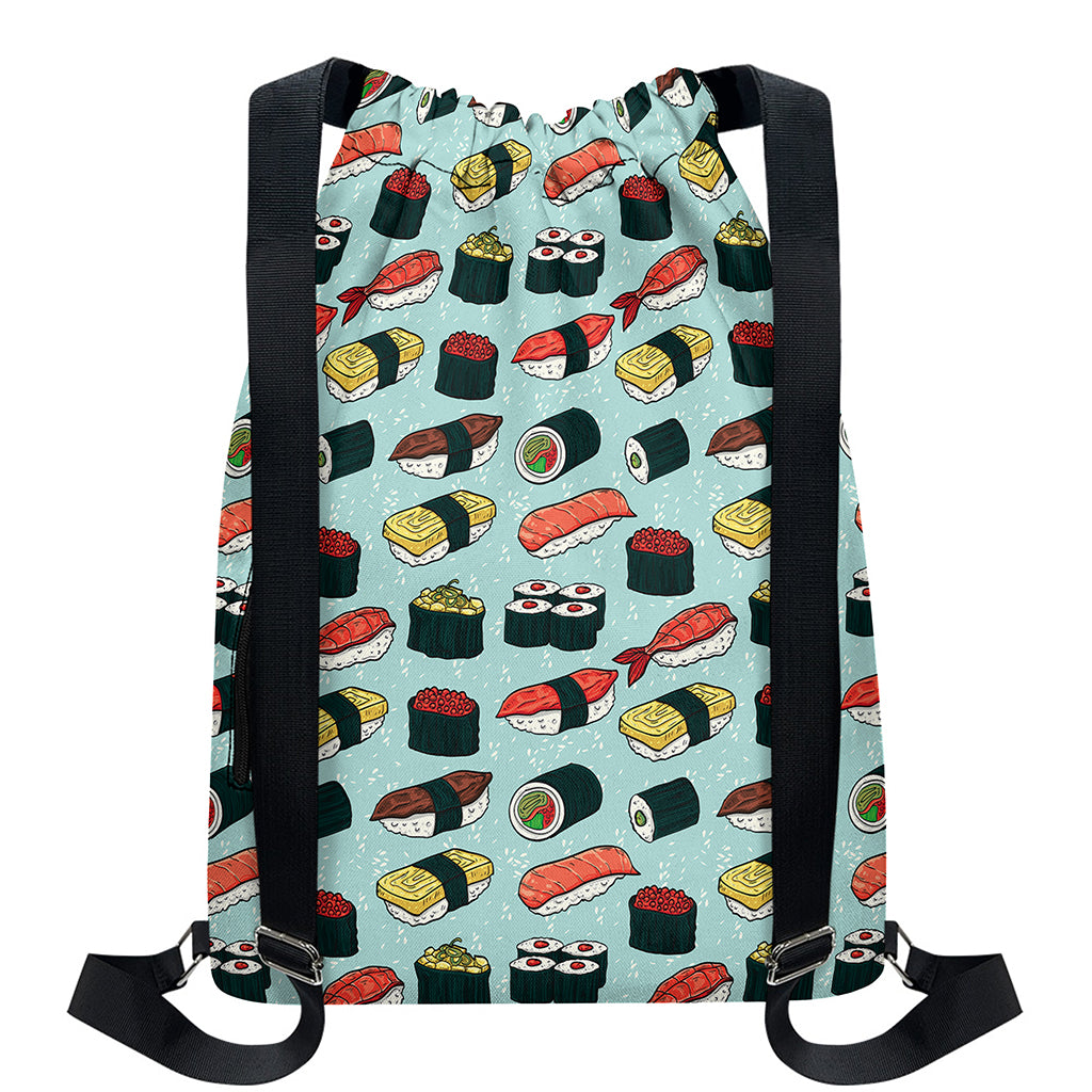 Colorful Sushi And Rolls Pattern Print Drawstring Backpack