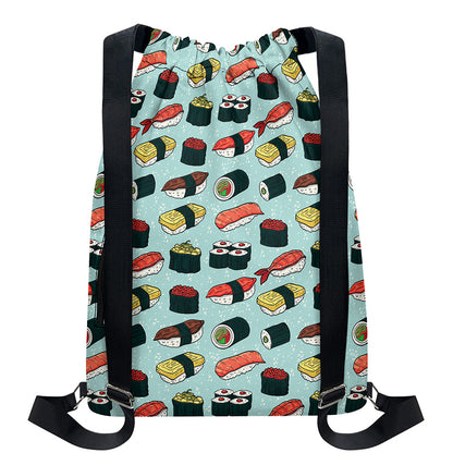 Colorful Sushi And Rolls Pattern Print Drawstring Backpack