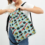 Colorful Sushi And Rolls Pattern Print Drawstring Backpack