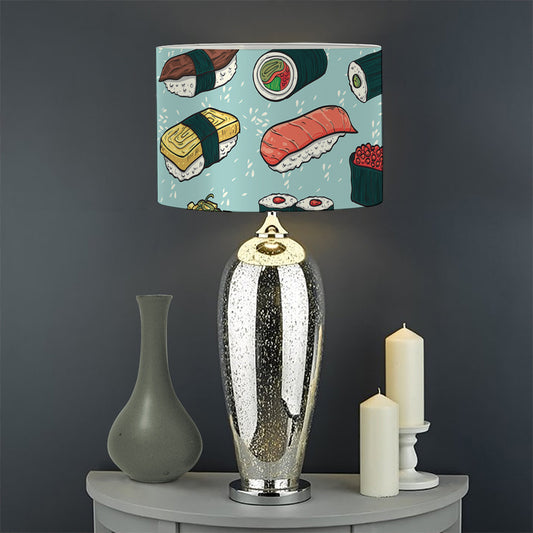 Colorful Sushi And Rolls Pattern Print Drum Lamp Shade