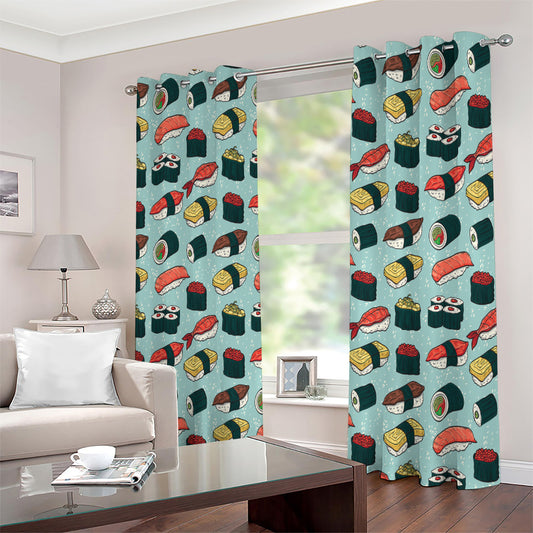 Colorful Sushi And Rolls Pattern Print Extra Wide Grommet Curtains