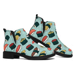 Colorful Sushi And Rolls Pattern Print Flat Ankle Boots