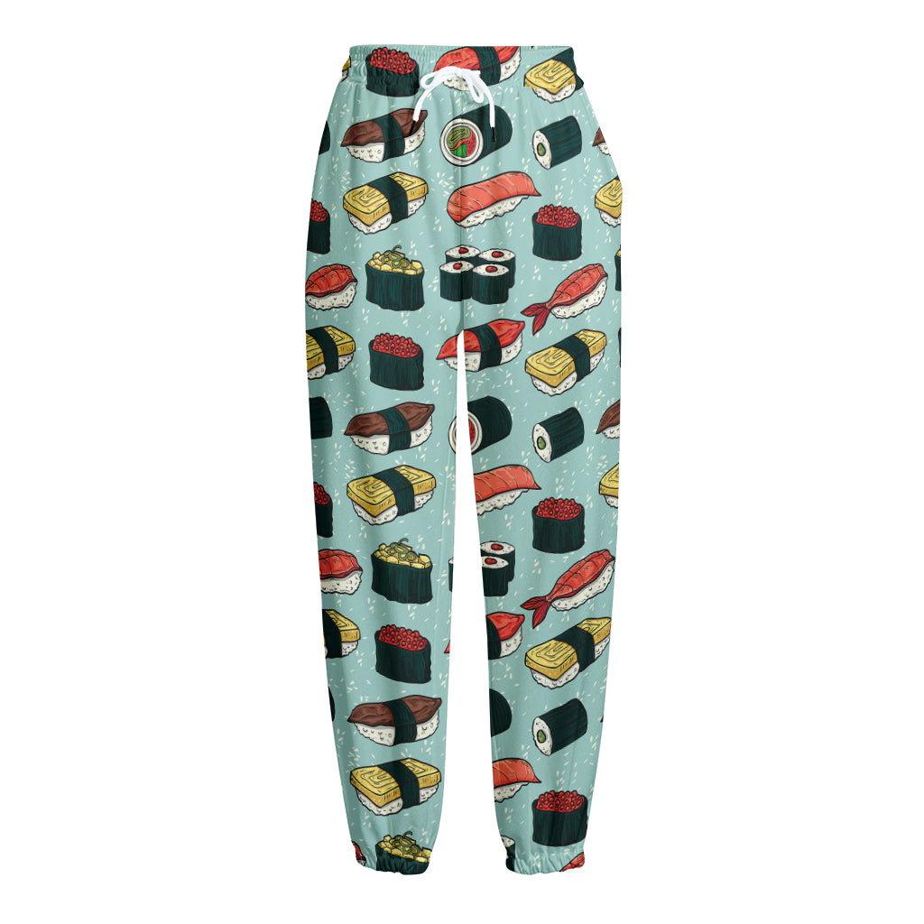Colorful Sushi And Rolls Pattern Print Fleece Lined Knit Pants