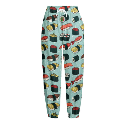 Colorful Sushi And Rolls Pattern Print Fleece Lined Knit Pants