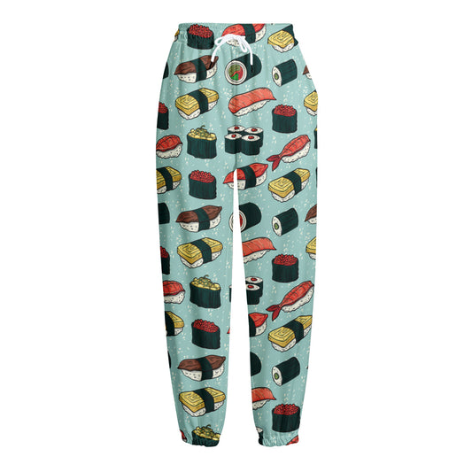 Colorful Sushi And Rolls Pattern Print Fleece Lined Knit Pants