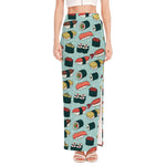 Colorful Sushi And Rolls Pattern Print High Slit Maxi Skirt