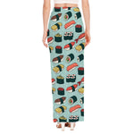 Colorful Sushi And Rolls Pattern Print High Slit Maxi Skirt