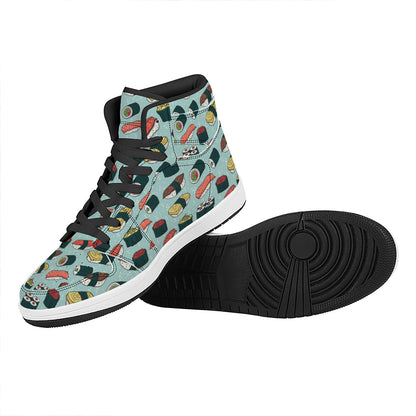 Colorful Sushi And Rolls Pattern Print High Top Leather Sneakers